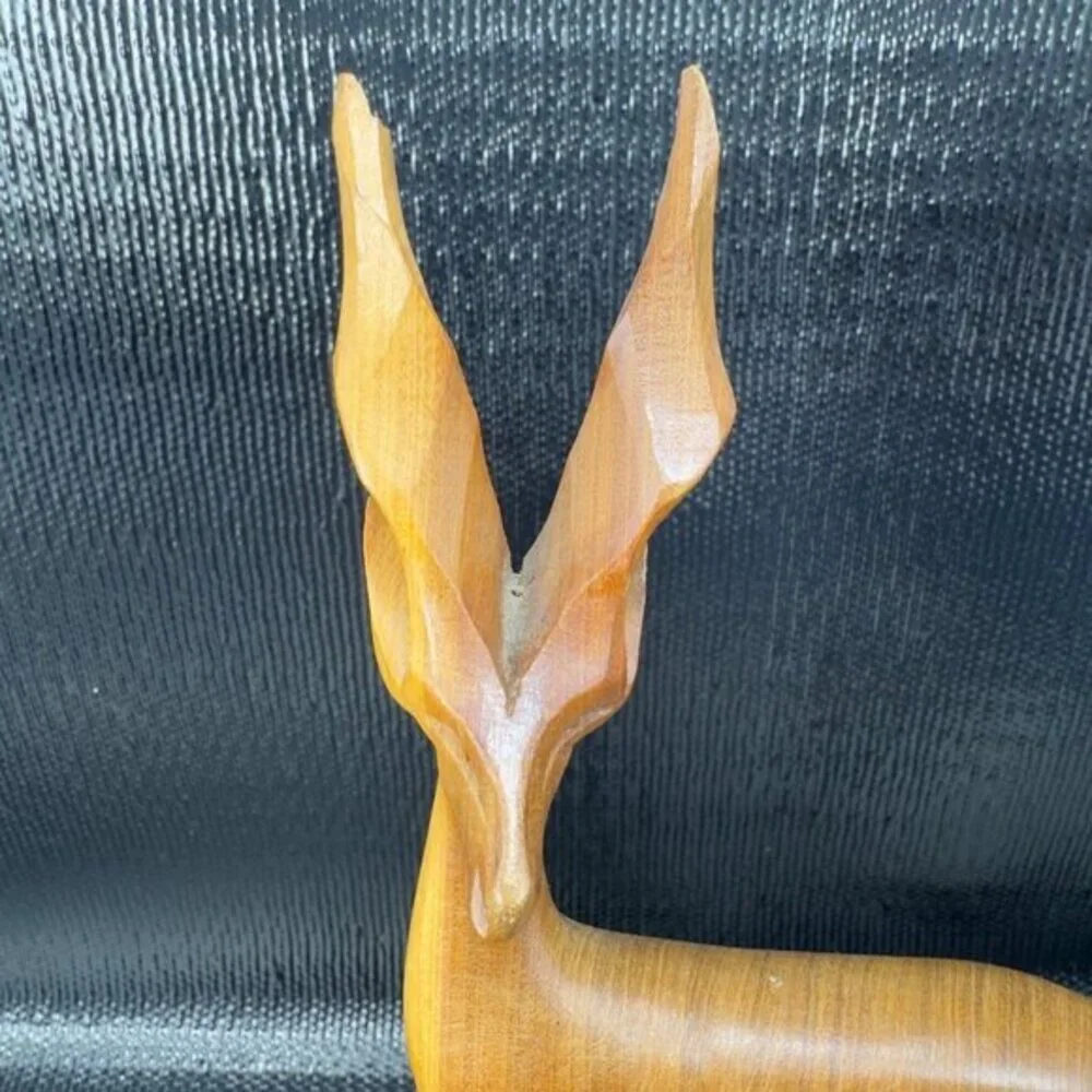 Vintage Hand Carved Wooden Gazelle Antelope Deer Sculpture Figurine Folk Art VTG